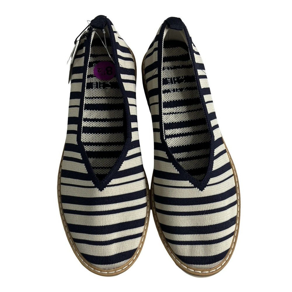 Taryn by Taryn Rose Spiller Flats Womens 8.5 NWT Navy Stripe Knit Memory Foam
